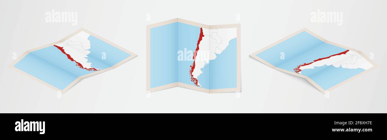 Mappa ripiegata del Cile in tre diverse versioni. Mappa vettoriale del Cile. Illustrazione Vettoriale