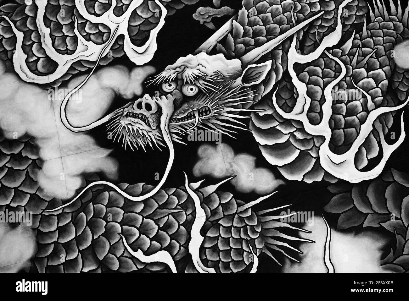 Dipinto di drago al tempio buddista Kencho-ji Zen. Kenchoji. Junsaku Koizumi. Unryu, Drago tra le nuvole. Kamakura, Giappone. Dragon ball sfondo. Foto Stock