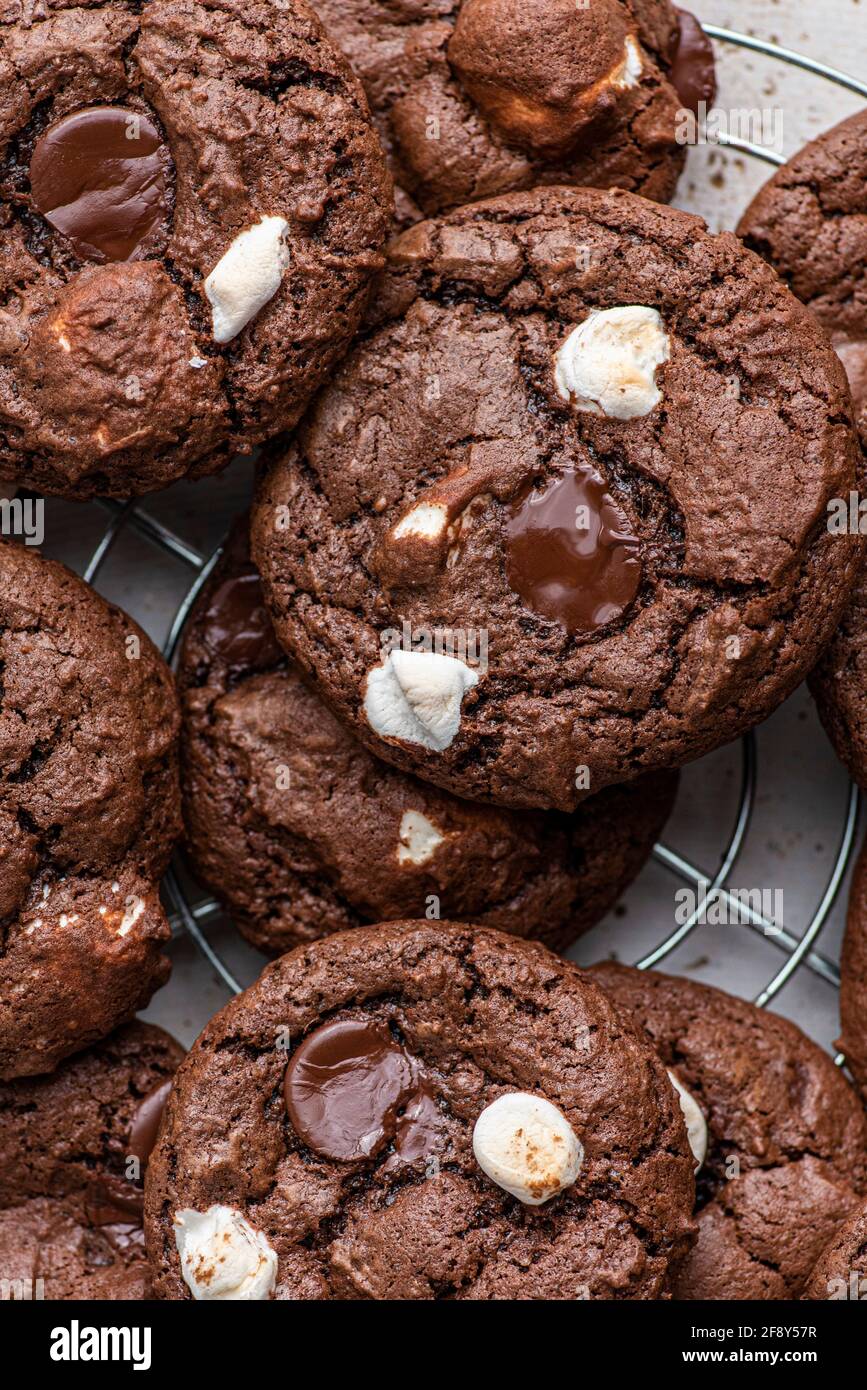 Biscotti al marshmallow al cioccolato Foto Stock