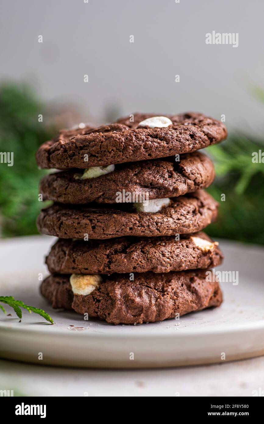 Biscotti al marshmallow al cioccolato Foto Stock