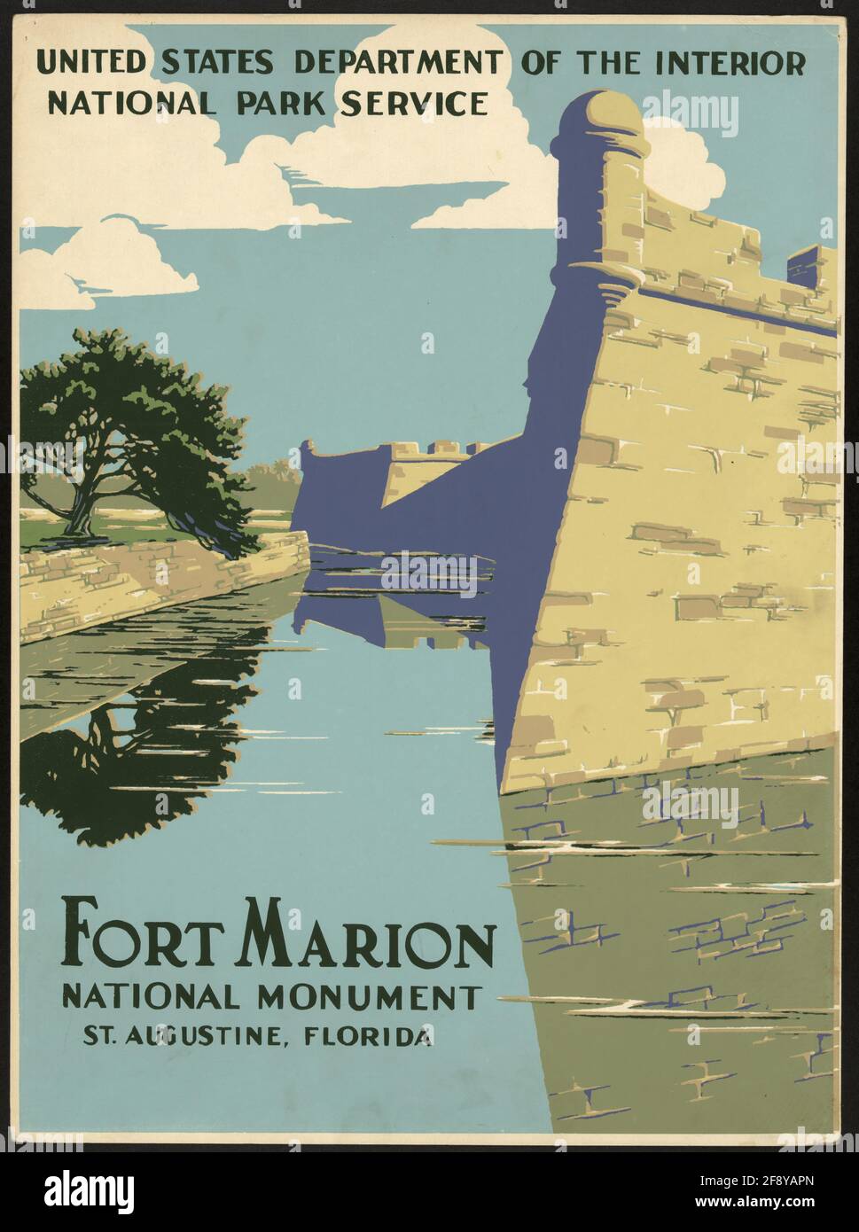 Un poster di viaggio d'epoca per il Fort Marion National Monument, St Augustine, Florida Foto Stock