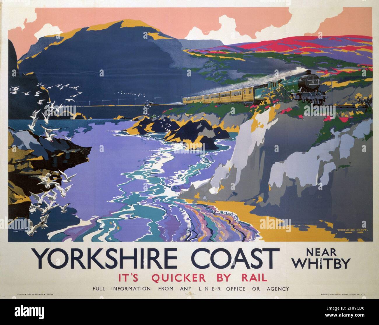 Un poster di viaggio d'epoca per la Yorkshire Coast vicino a Whitby Foto Stock