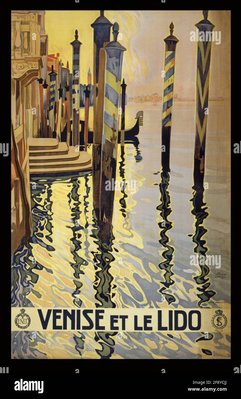 Un poster di viaggio d'epoca per Venezia Foto Stock