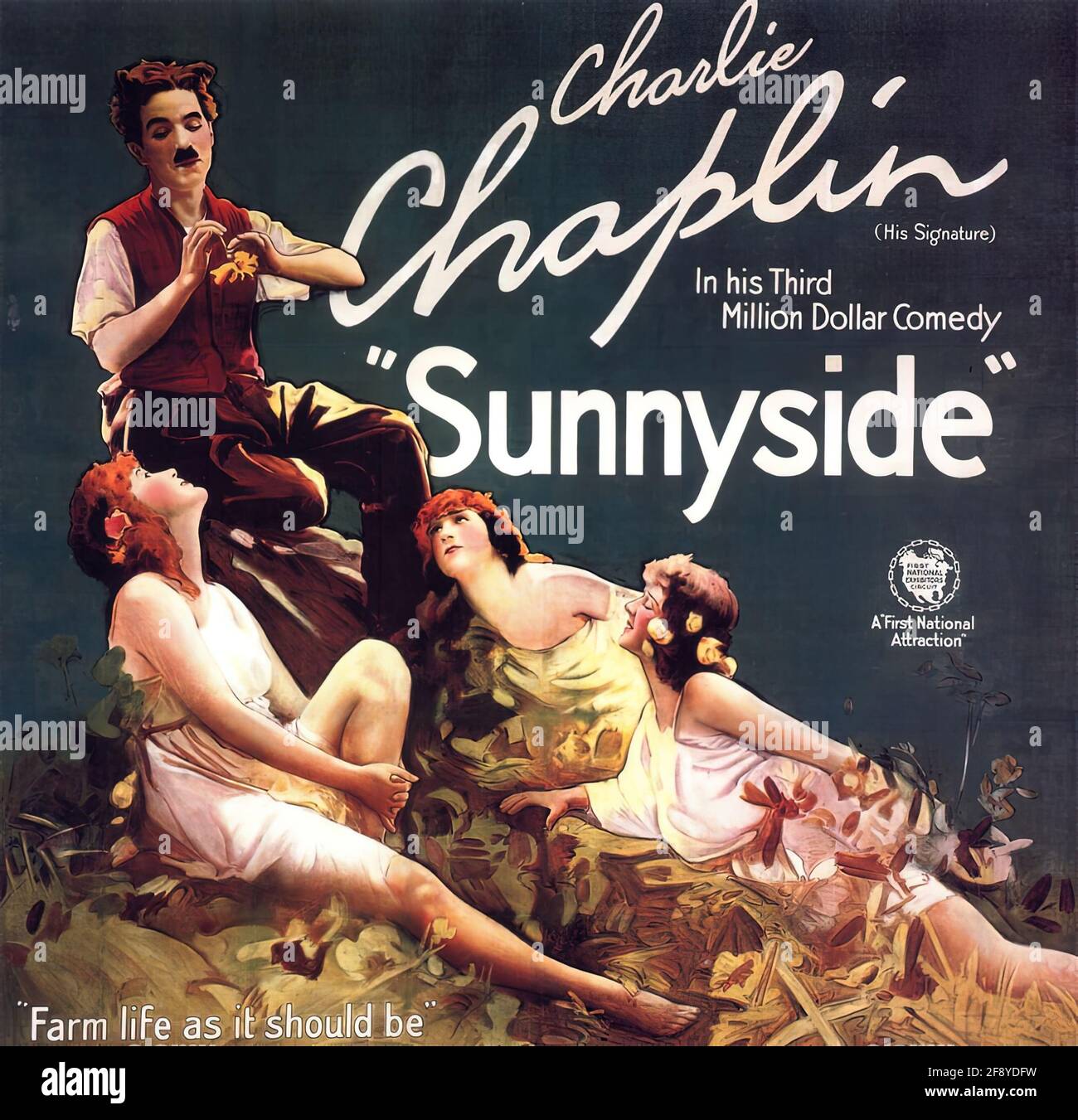 Un poster di film vintage per il Sunnyside di Charlie Chaplin Foto Stock