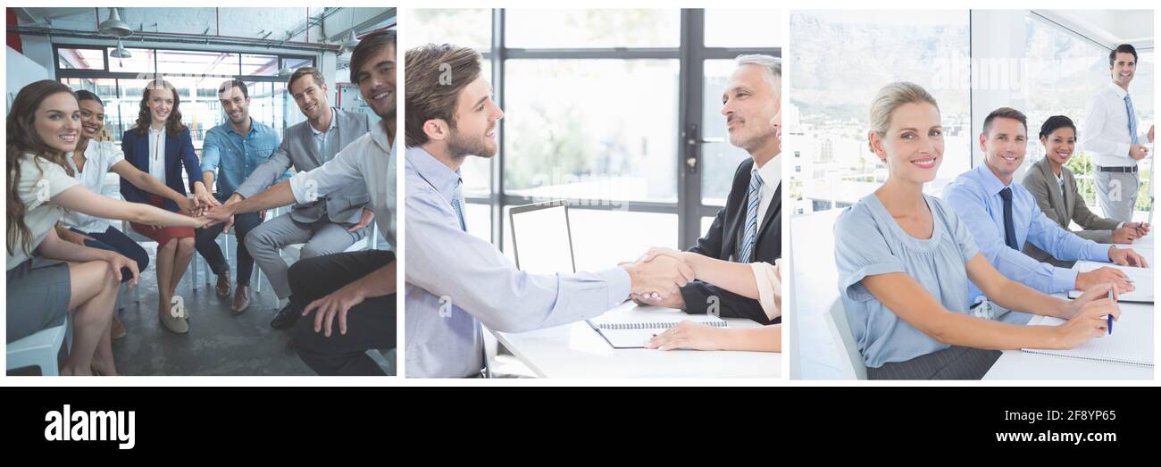 La gente di affari discutendo al banco durante la riunione in ufficio Foto Stock