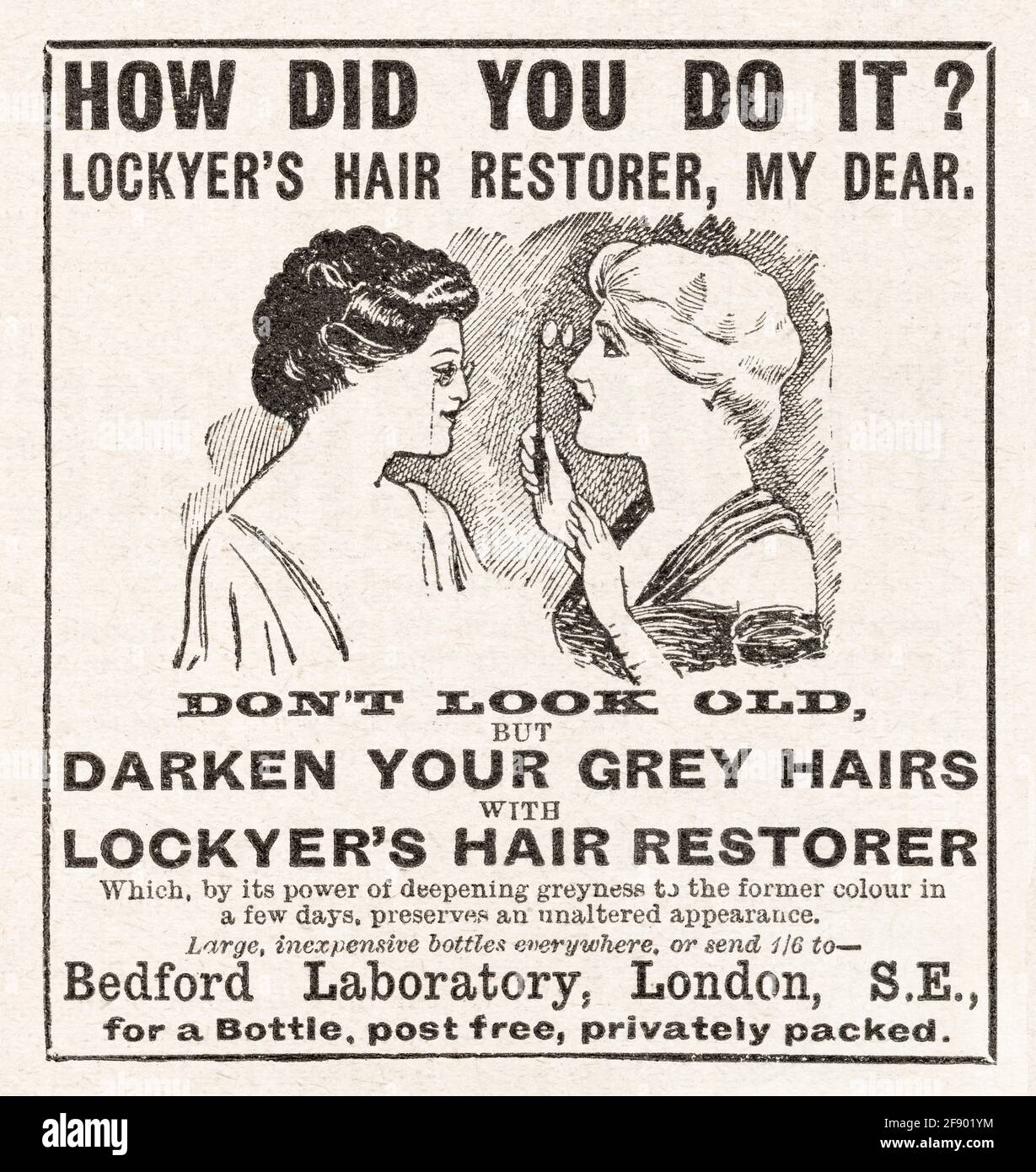 Vecchio annuncio vintage di cura dei capelli / cura dei capelli da Edwardian Times - 1911 - tempo di standard pre-pubblicità. Vecchi capelli pubblicità, storia di pubblicità. Foto Stock