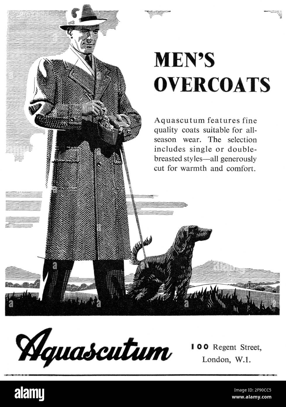 1947 pubblicità britannica per cappotti da uomo Aquascutum. Foto Stock