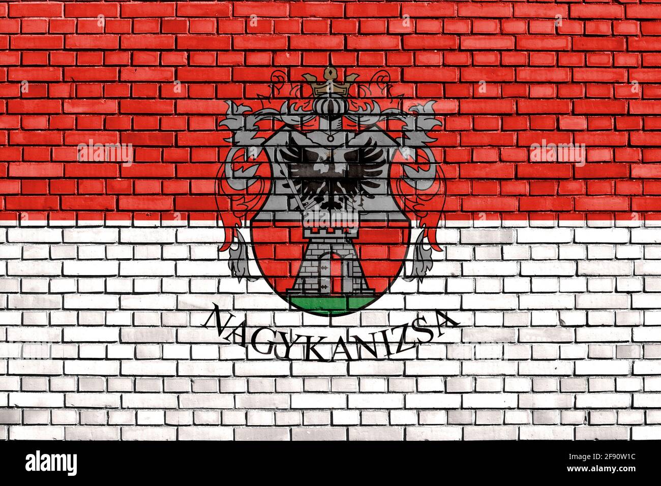 Bandiera di Nagykanizsa dipinta su muro di mattoni Foto Stock