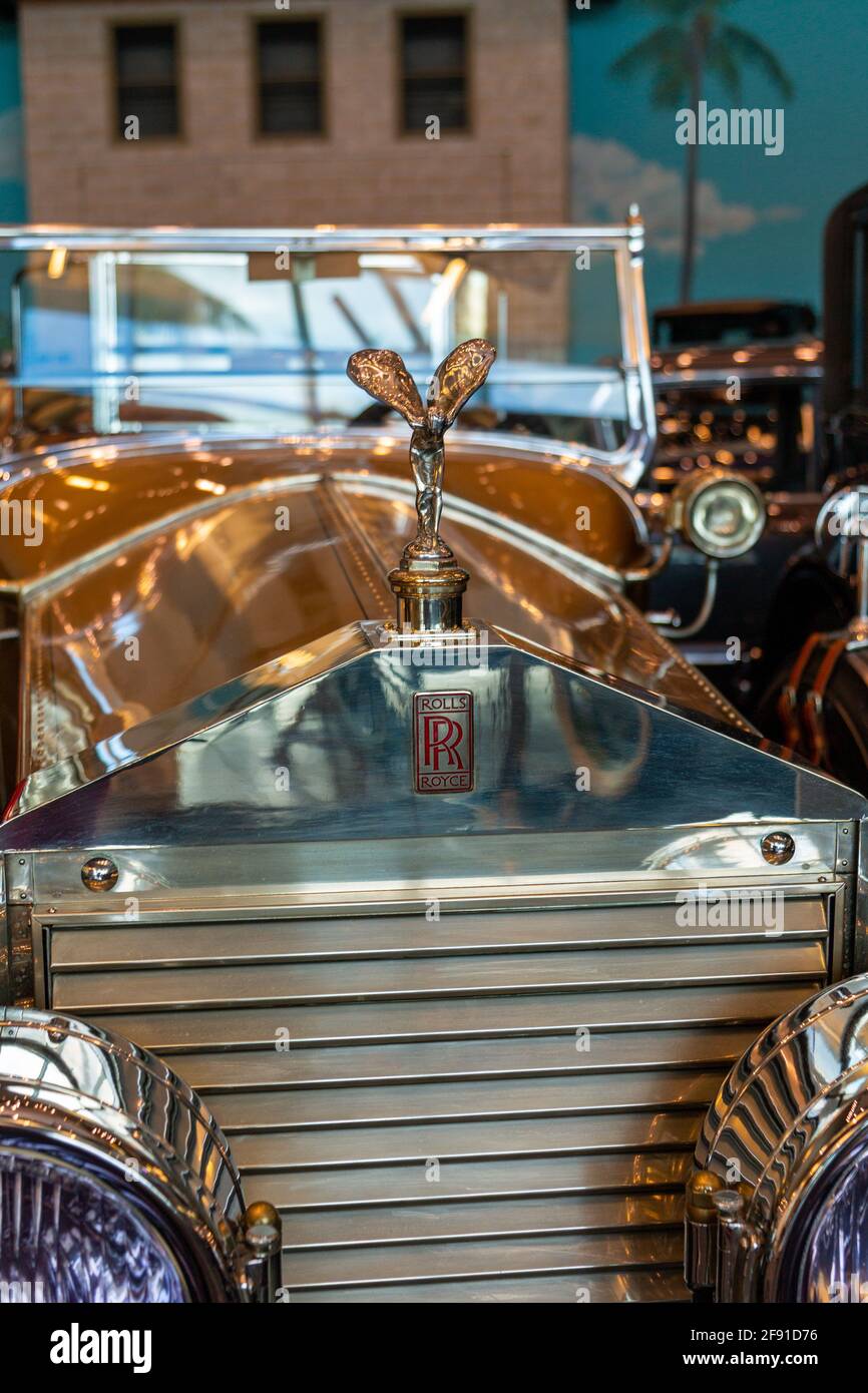 Un Springfield Rolls Royce Silver Ghost Pall Mall Tourer, un tempo di proprietà di S. Prestley Blake, siede in mostra all'Elliott Museum di Stuart, Florida. Foto Stock