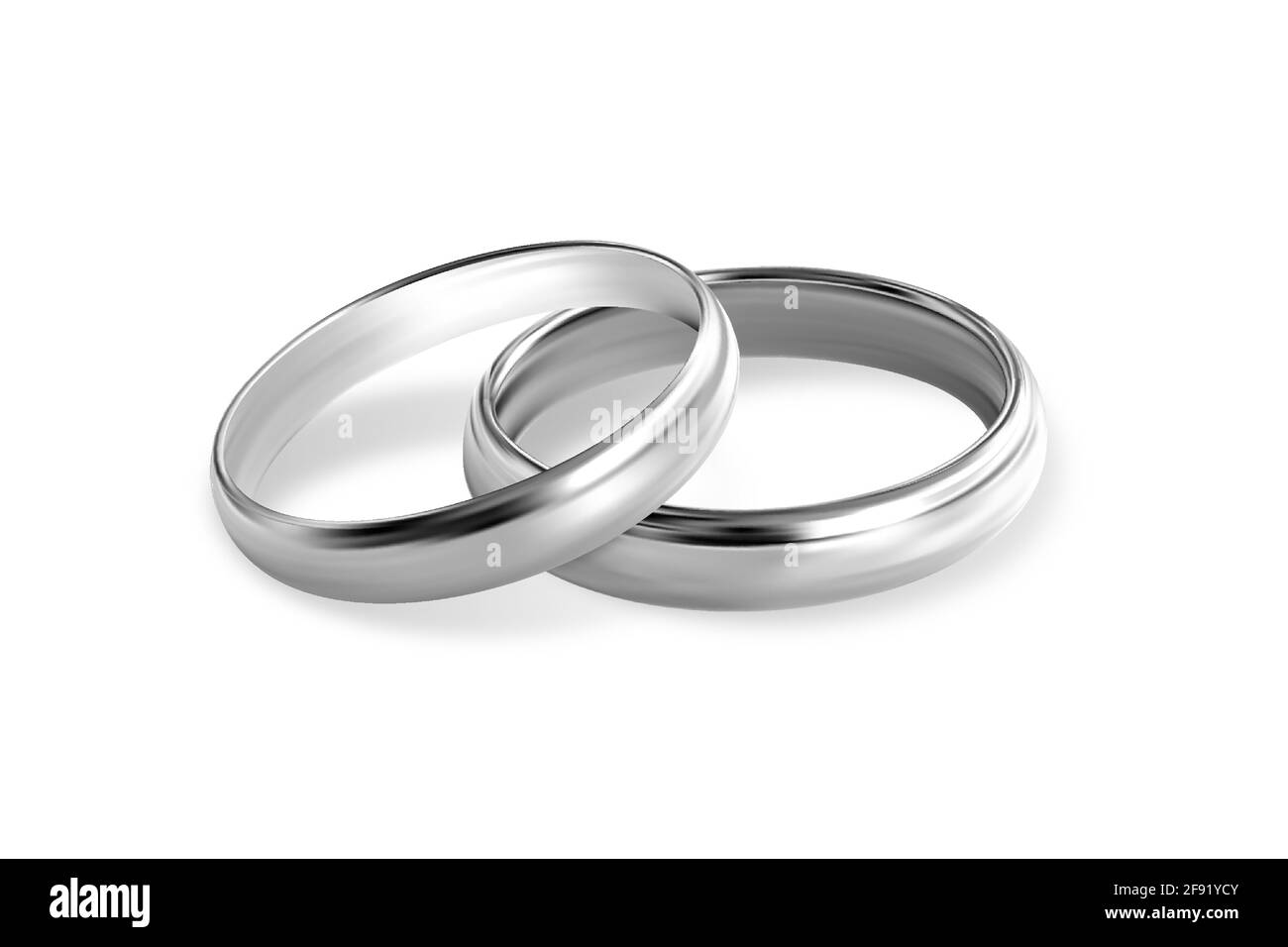 Due anelli da sposa in argento o platino su sfondo bianco. Vettore realistico di qualità, illustrazione 3d Illustrazione Vettoriale