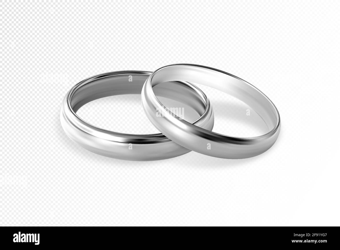 Due anelli da sposa in argento o platino su sfondo trasparente. Vettore realistico di qualità, illustrazione 3d Illustrazione Vettoriale