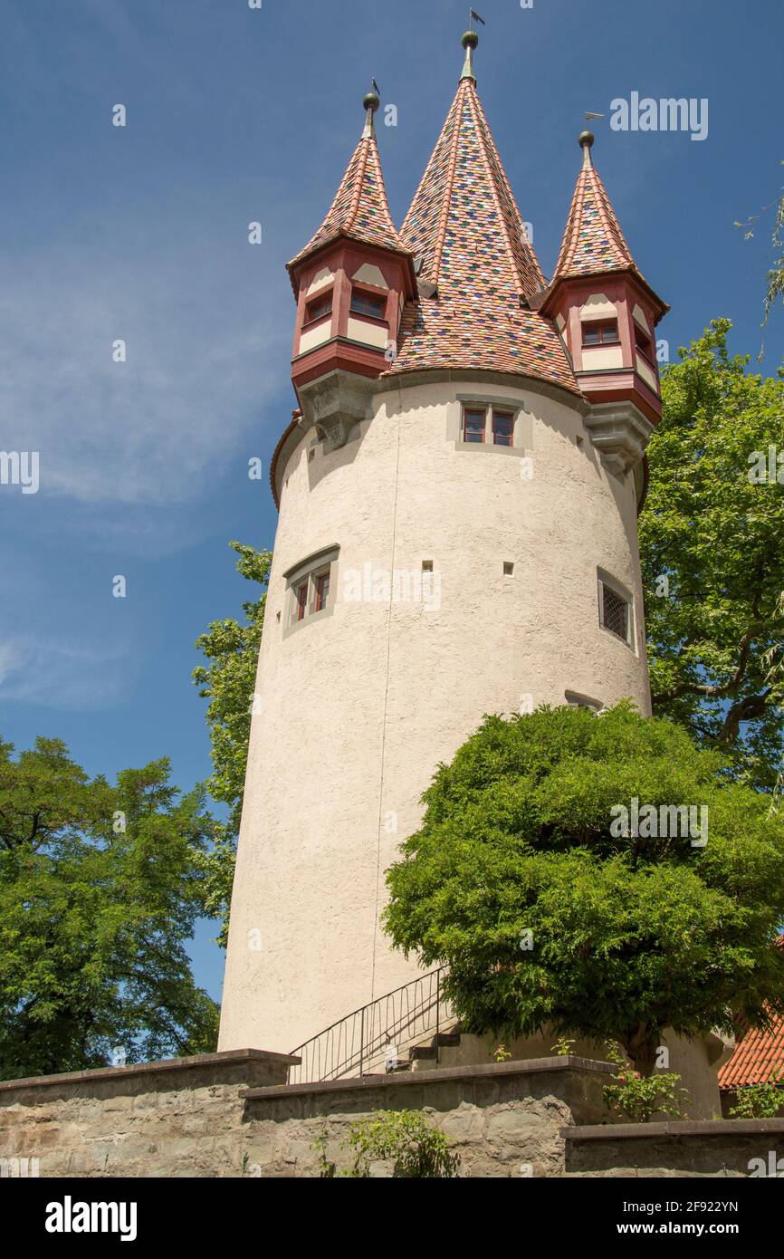 Diebsturm del XIV secolo, ex prigione, a Lindau sul Bodensee (Lago di Costanza), Baviera, Germania meridionale Foto Stock