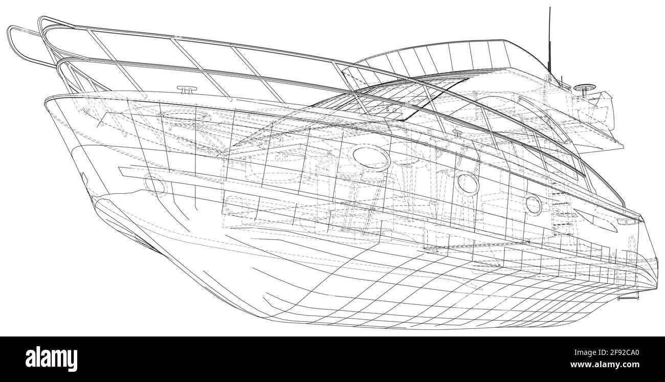Yacht di lusso. Formato EPS10. Vettore wire-frame creato in 3d Illustrazione Vettoriale