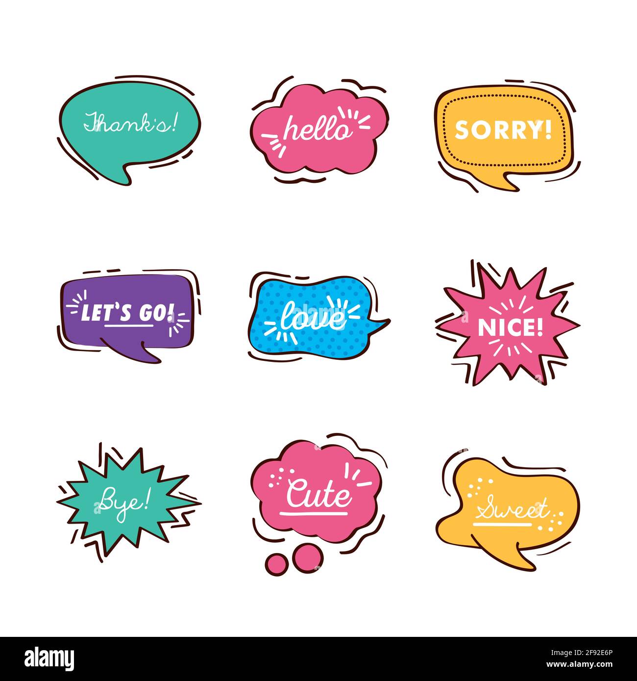 nove bollature di testo impostano le icone Illustrazione Vettoriale