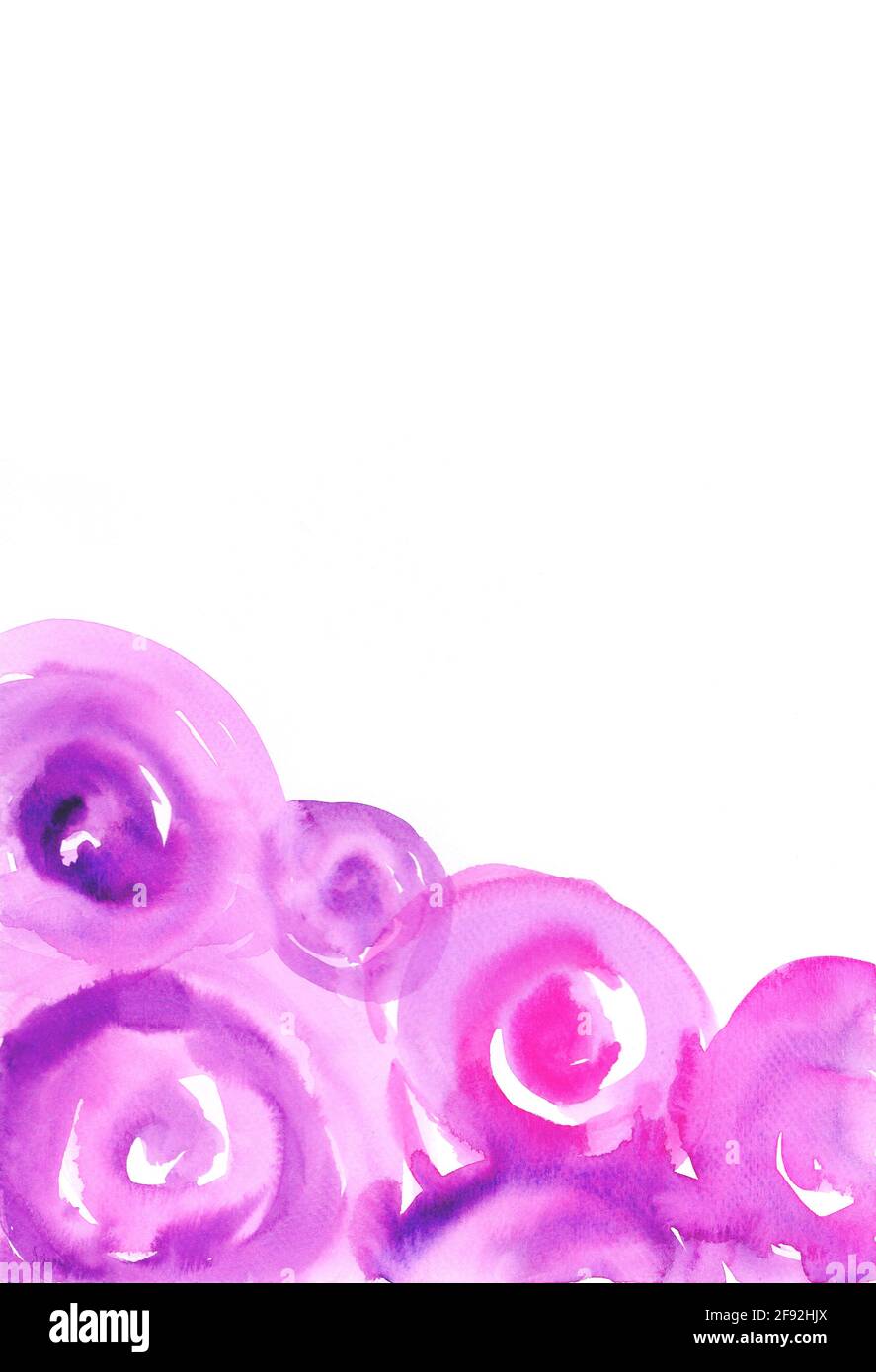 sfondo cerchio astratto rosa-viola. Pittura a mano acquerello su sfondo bianco. Elemento di progettazione grunge per poster, volantino, scheda nome, confezione Foto Stock