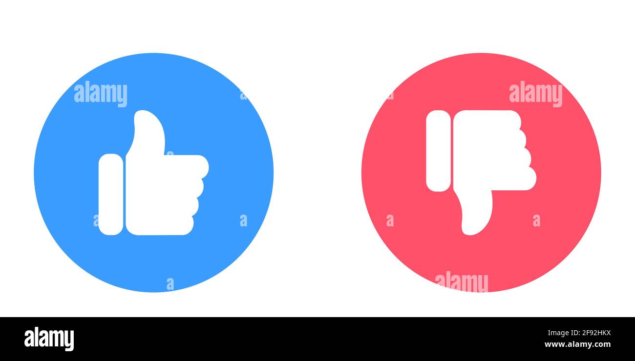 Icone vettoriali simili e non gradite. Pulsanti pollice su e pollice giù. Elementi di progettazione per social network, marketing, smm, app mobile e web Illustrazione Vettoriale