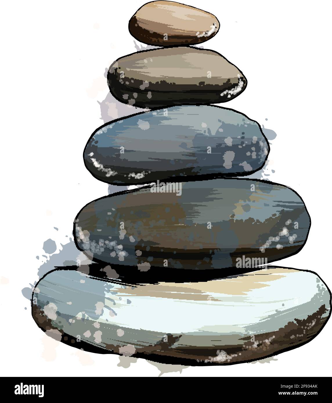 Pietra Torre, pietra piramidale bilanciata da un tuffo di acquerello, disegno colorato, realistico. Illustrazione vettoriale delle vernici Illustrazione Vettoriale