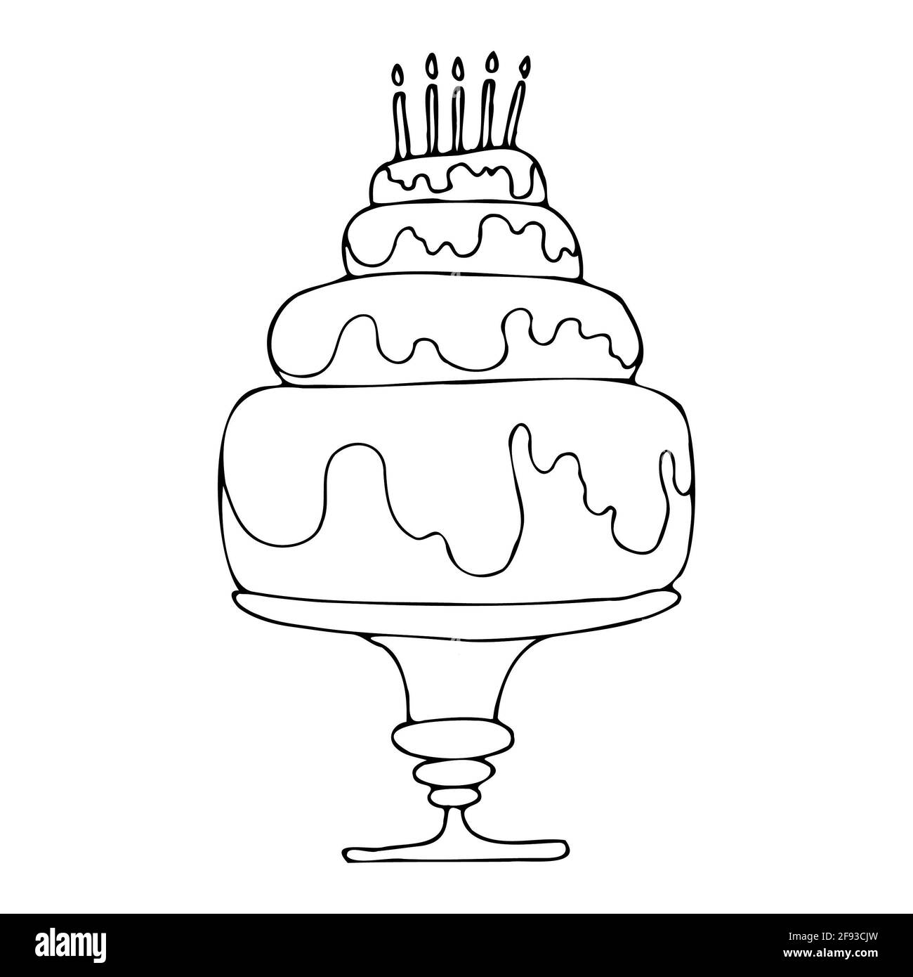 torta di compleanno vettore isolato con decorazione crema Foto Stock