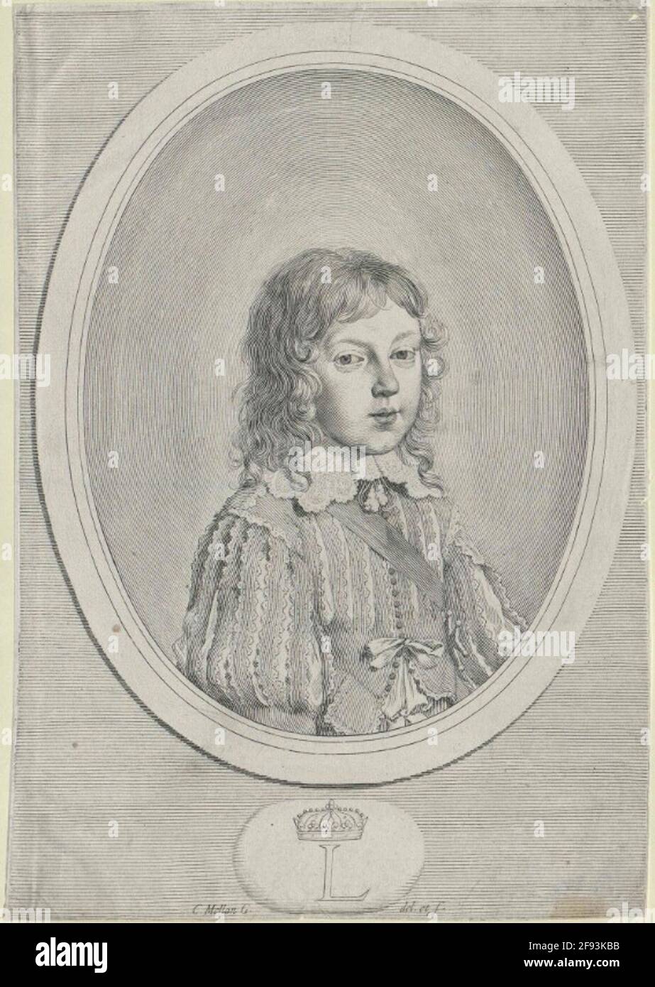 Ludwig XIV., Re di Francia Stitch secondo il proprio disegno di Claude Mellan Foto Stock