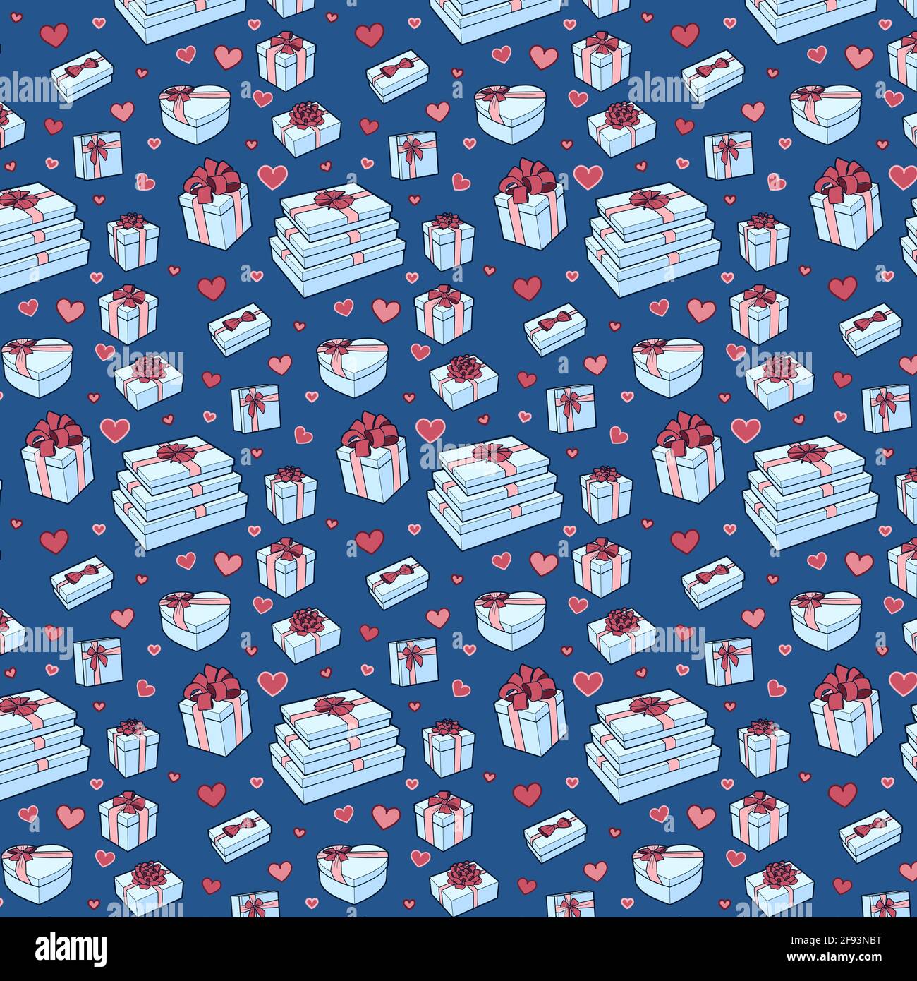 Modello senza giunture vettoriale. Confezione regalo con archi e nastri vettoriali illustrazione della linea artistica Illustrazione Vettoriale