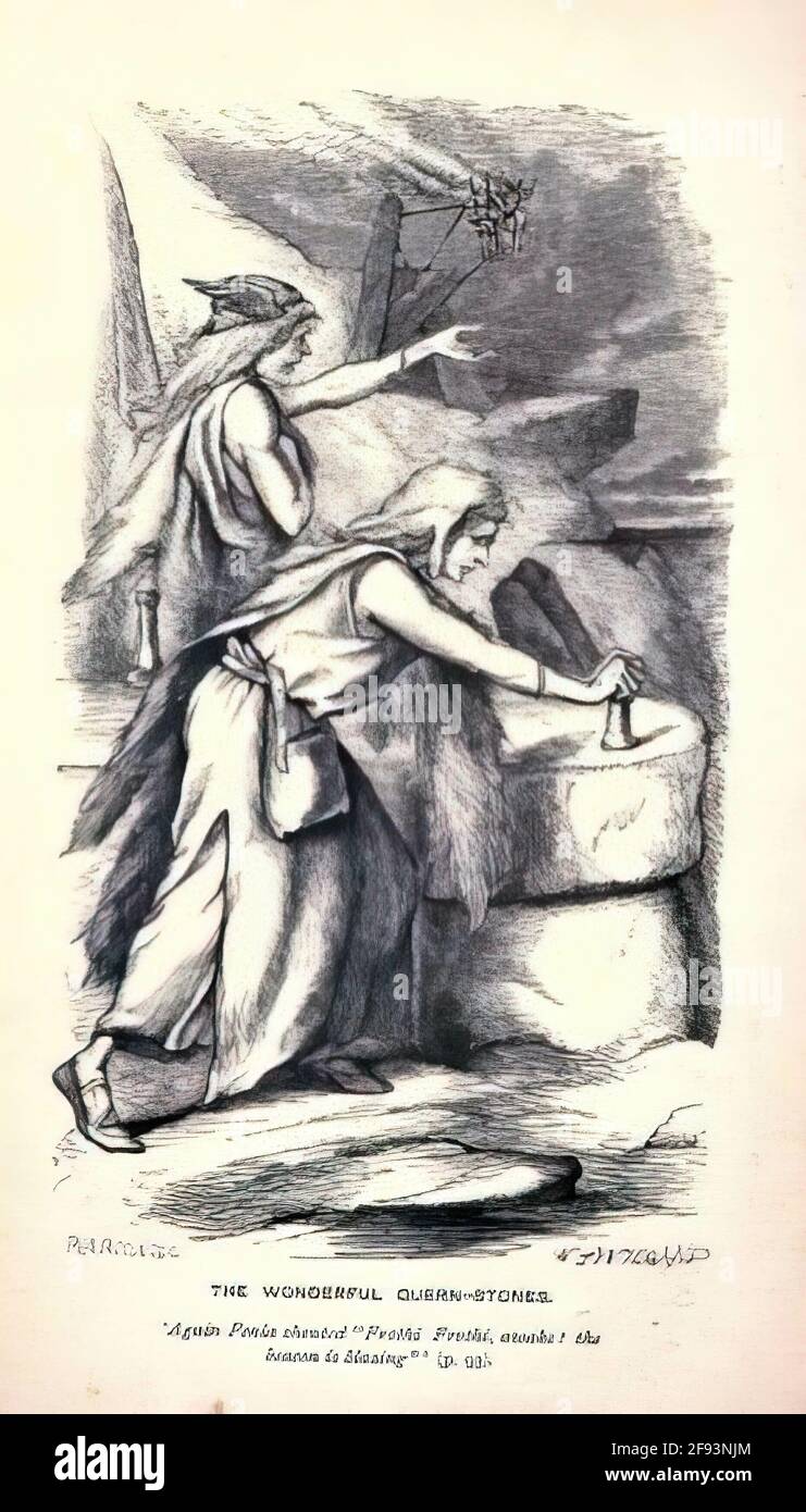 Illustrazione di Menia e Fenia, libro di mitologia norrena del XIX secolo Foto Stock