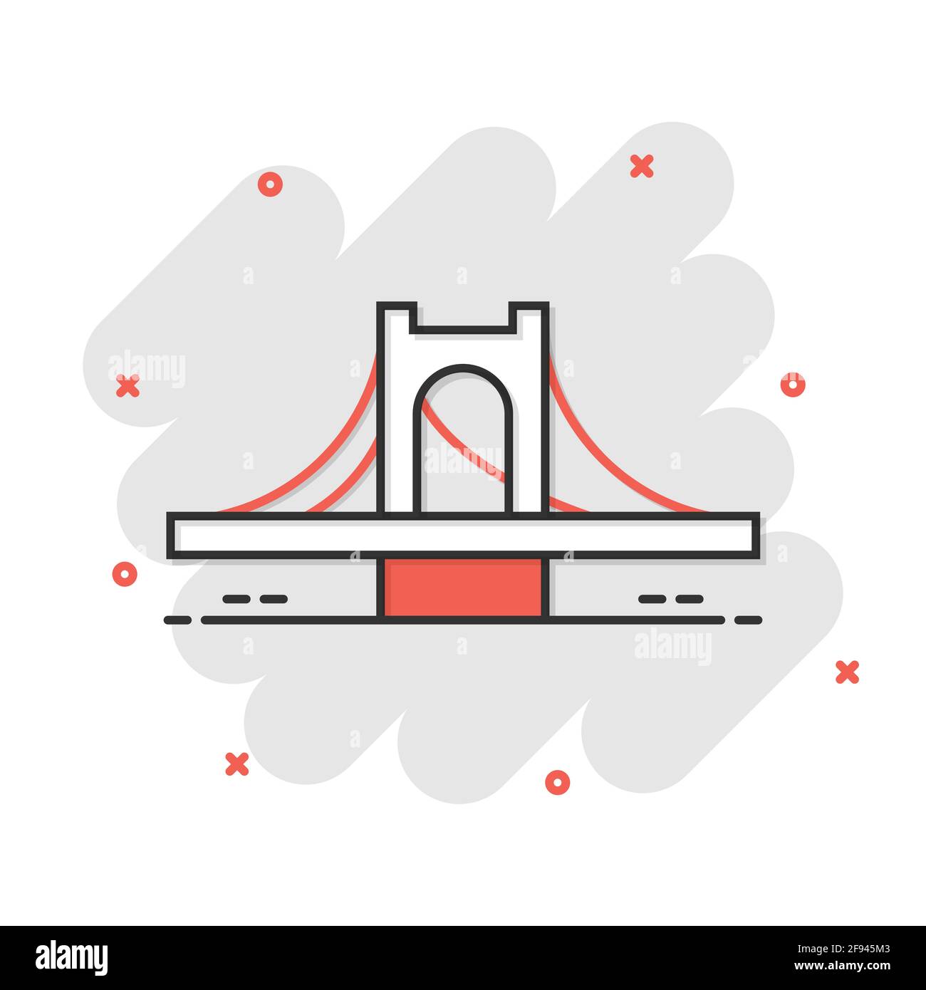 Ponte icona segno in stile fumetto. Vettore di ponte levatoio cartoon illustrazione in bianco sullo sfondo isolato. Road business concetto effetto splash. Illustrazione Vettoriale