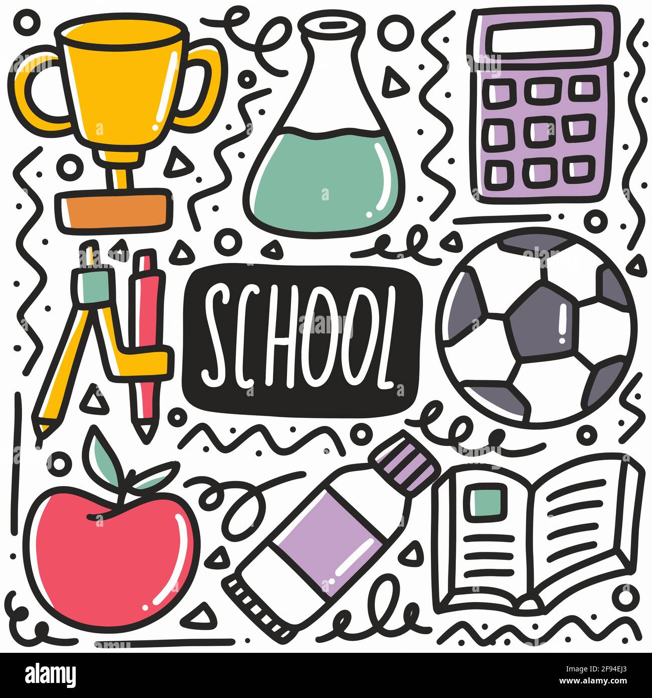 soggetti disegnati a mano nel set di doodle della scuola Illustrazione Vettoriale