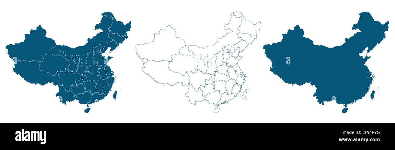 Mappa della Cina blu. Immagine HD vettoriale piatta. Illustrazione Vettoriale
