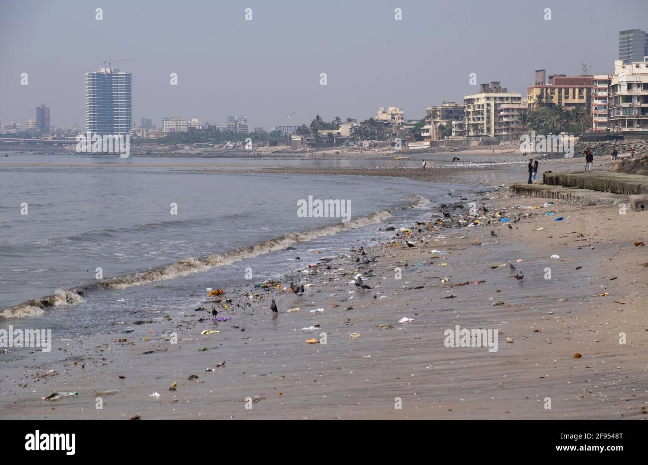 Spiaggia inquinata a Mumbai, Maharashtra, India, Asia. Foto Stock