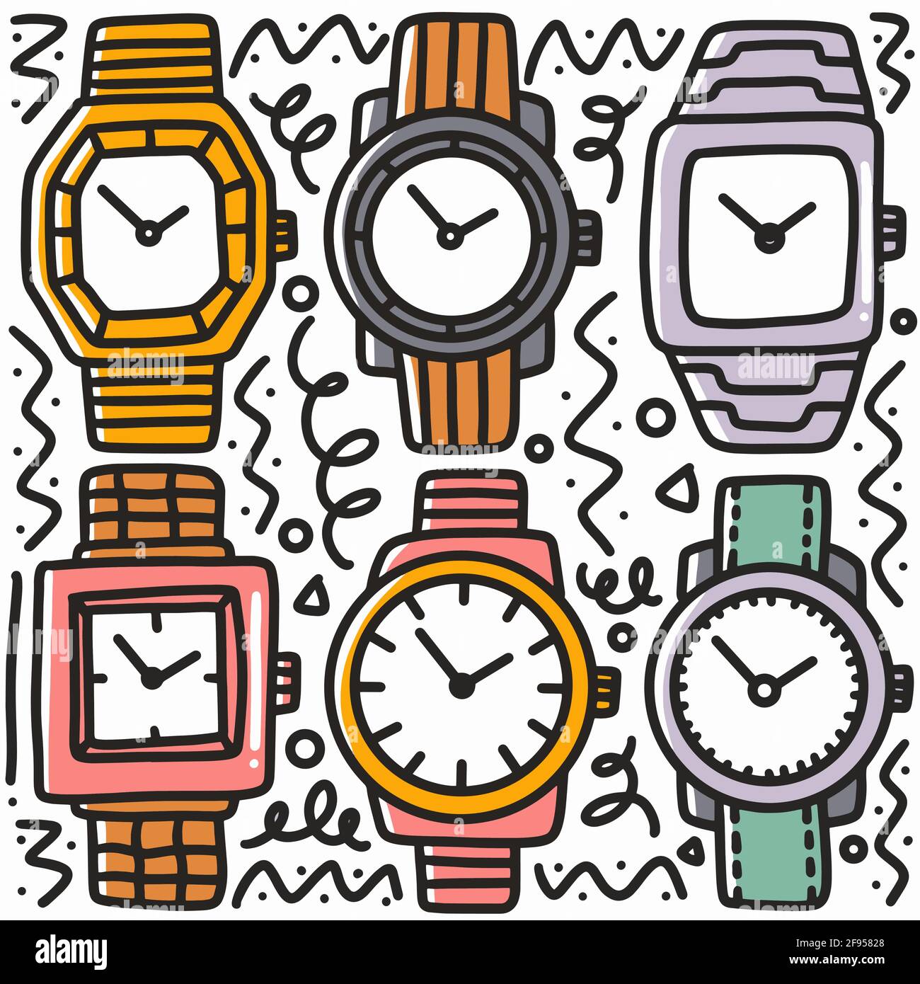 set di doodle per orologi da polso disegnati a mano Immagine e Vettoriale -  Alamy