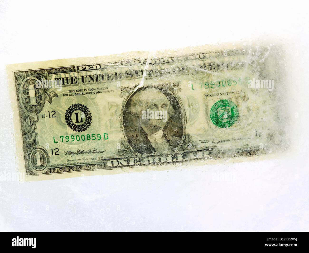Il conto del dollaro americano è racchiuso in ghiaccio Foto Stock