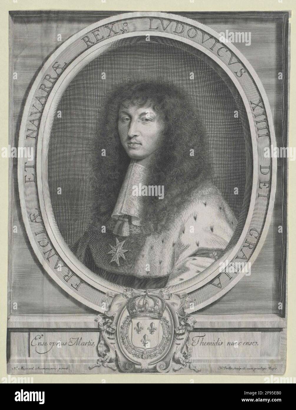 Ludwig XIV., re di Francia dipinto di Nicolas Mignard, inciso da Nicolas de POILLY Foto Stock