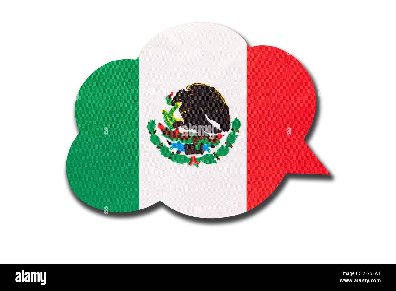 bolla del linguaggio 3d con bandiera nazionale messicana isolata su sfondo bianco. Simbolo del Messico o del paese degli Stati Uniti del Messico. Segnale di comunicazione mondiale. Foto Stock