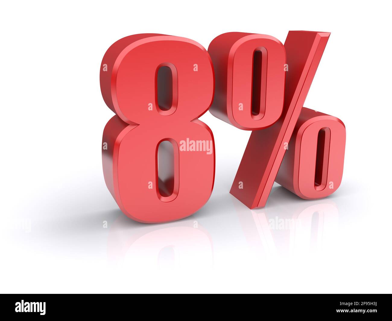 Icona rossa 8% della percentuale su sfondo bianco. immagine 3d rappresentata Foto Stock