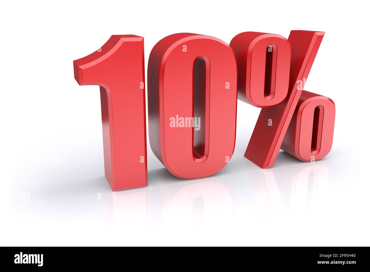 Icona rossa del tasso percentuale del 10% su sfondo bianco. immagine 3d rappresentata Foto Stock