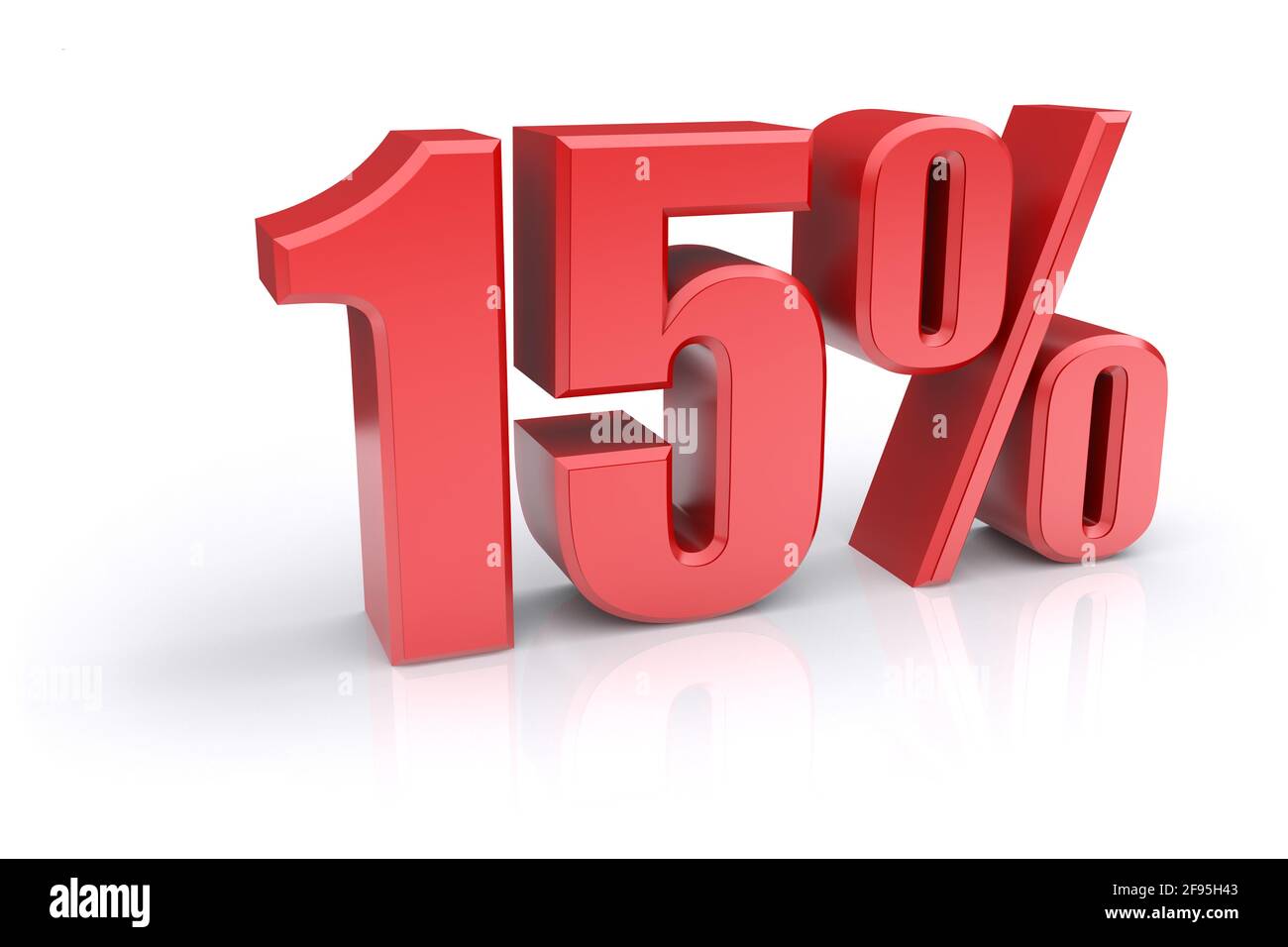 Icona rossa del tasso percentuale del 15% su sfondo bianco. immagine 3d rappresentata Foto Stock