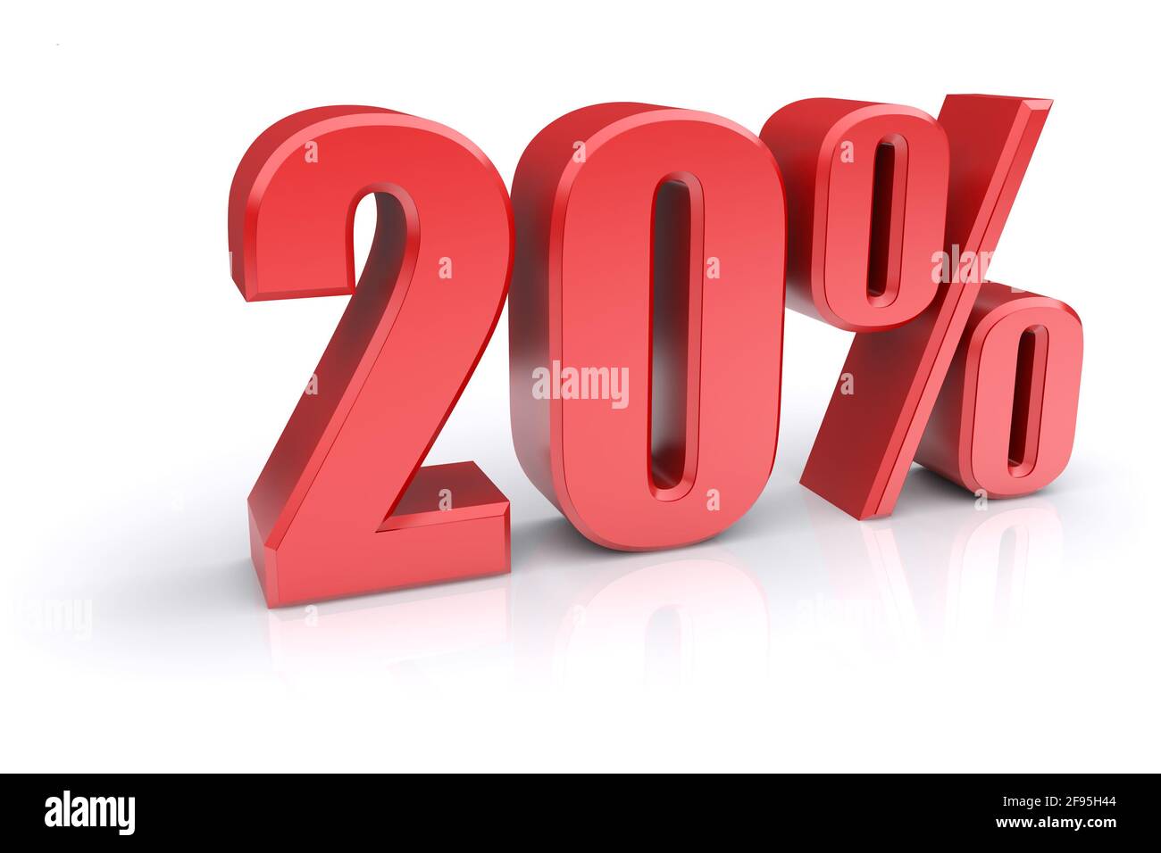 Icona rossa del tasso percentuale del 20% su sfondo bianco. immagine 3d rappresentata Foto Stock