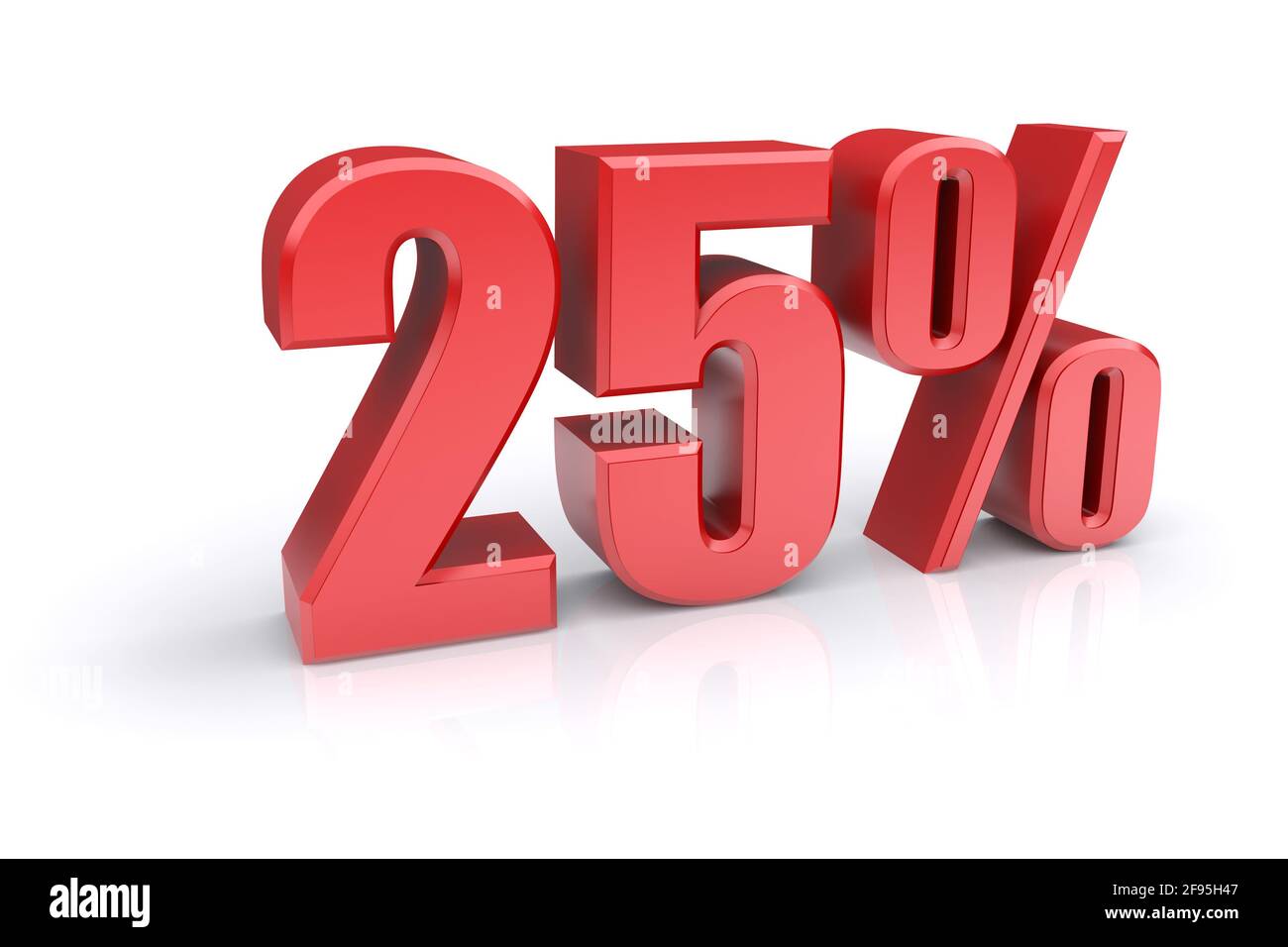 Icona rossa del tasso percentuale del 25% su sfondo bianco. immagine 3d rappresentata Foto Stock