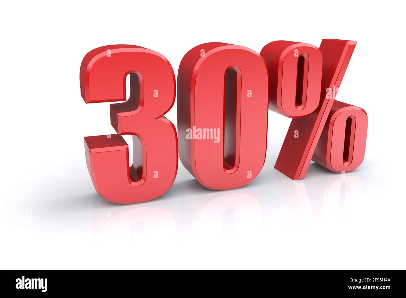 Icona rossa del tasso percentuale del 30% su sfondo bianco. immagine 3d rappresentata Foto Stock