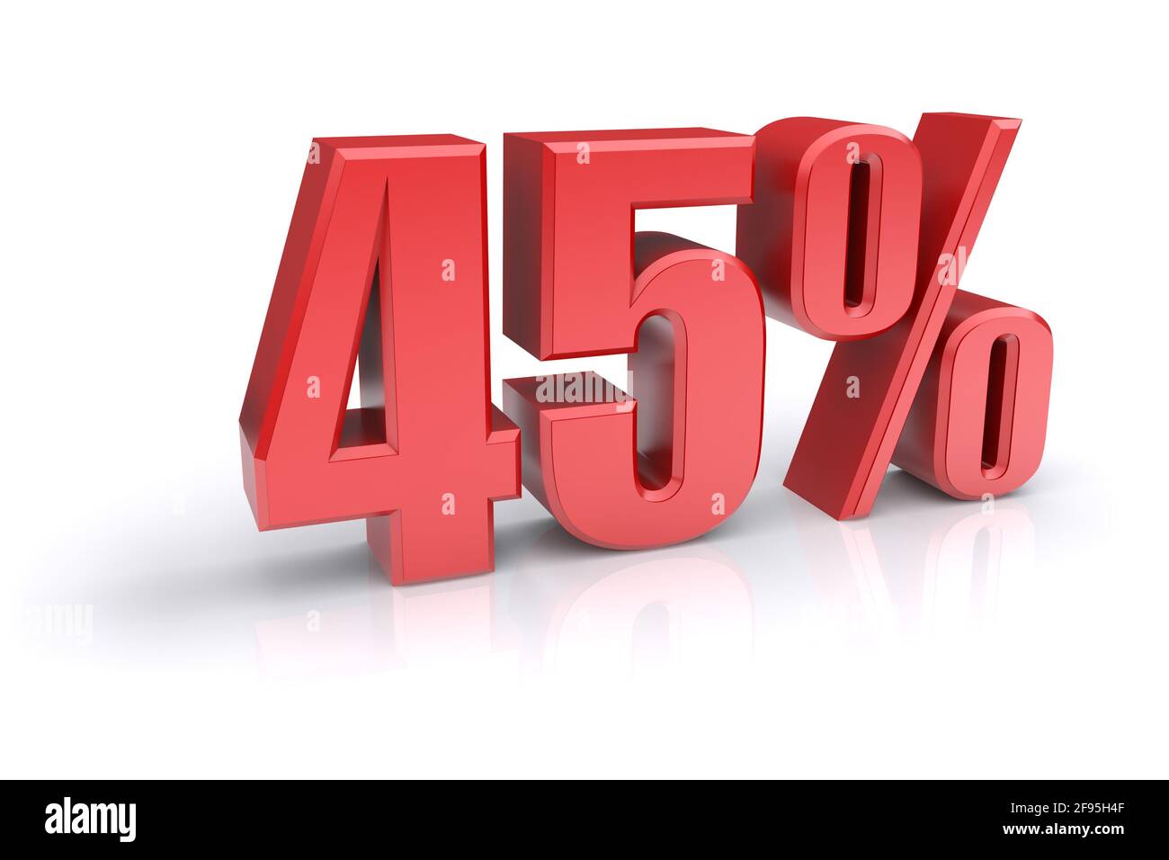 Icona rossa del tasso percentuale del 45% su sfondo bianco. immagine 3d rappresentata Foto Stock