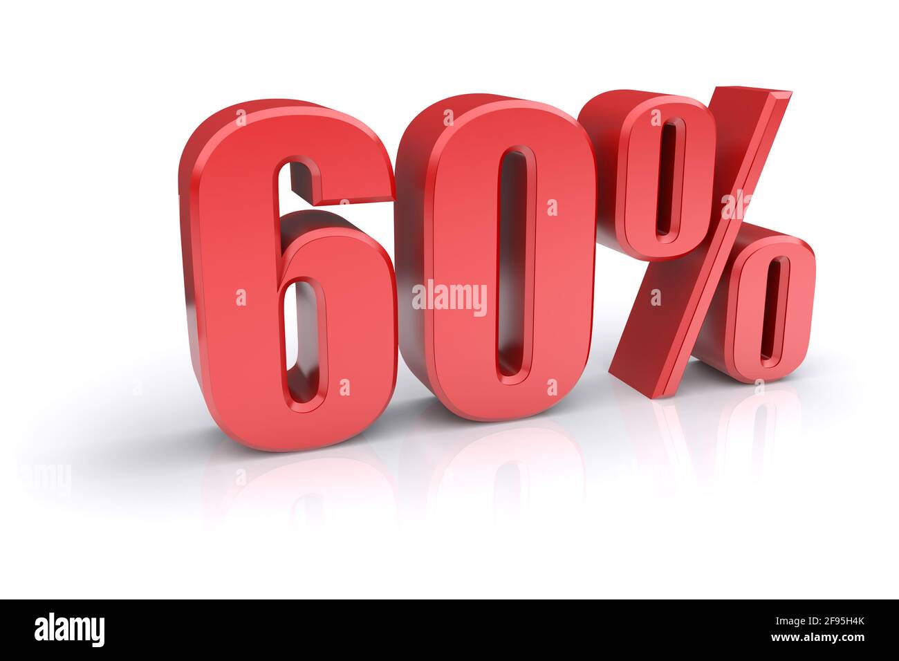 Icona rossa del tasso percentuale del 60% su sfondo bianco. immagine 3d rappresentata Foto Stock