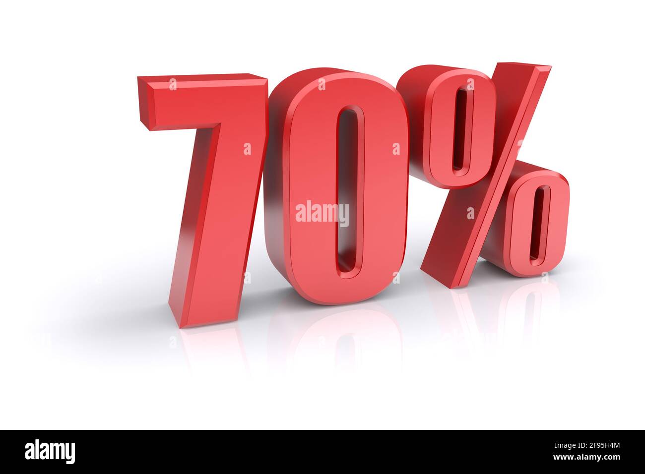Icona rossa del tasso percentuale del 70% su sfondo bianco. immagine 3d rappresentata Foto Stock