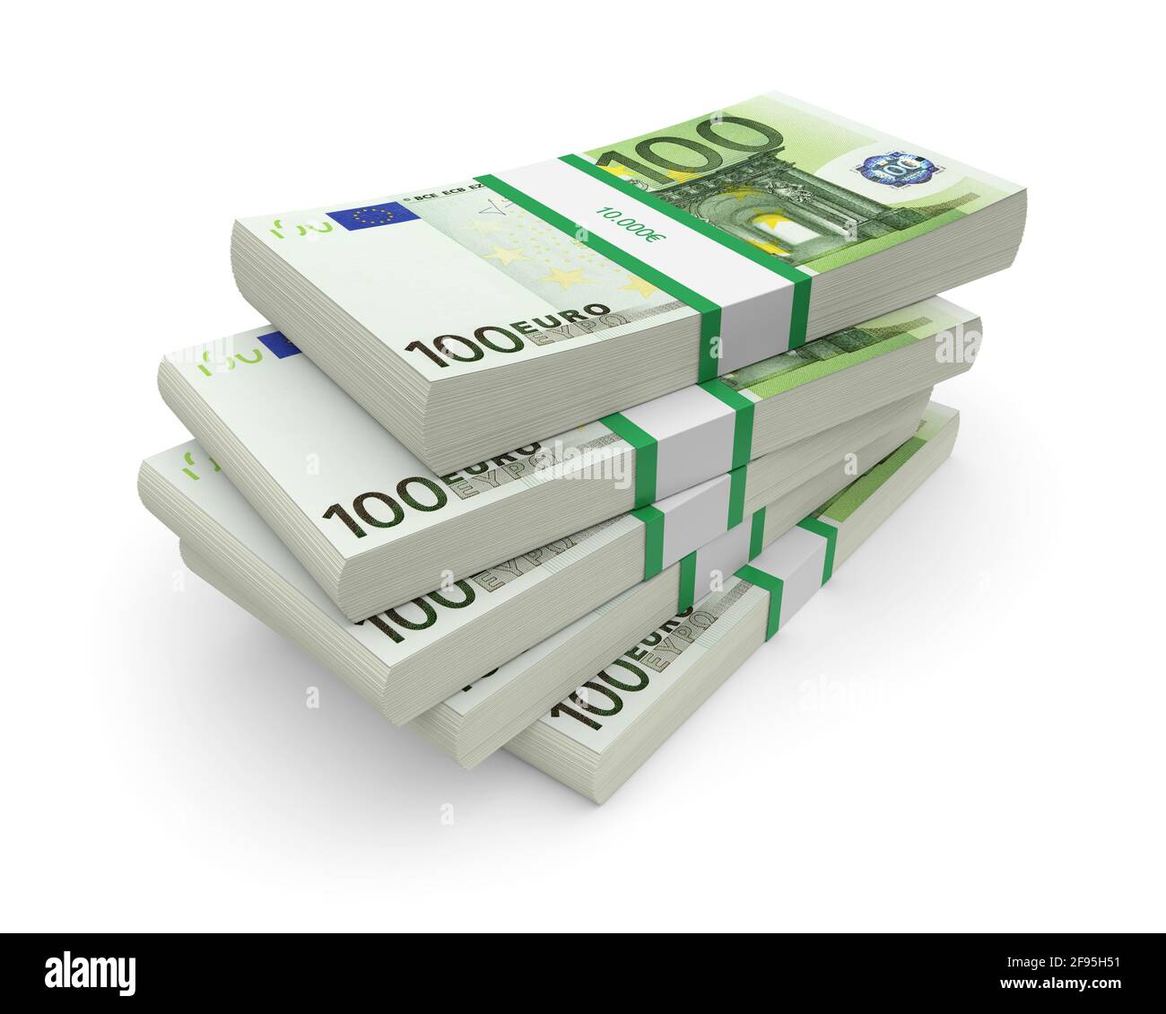 Le pile di valuta euro su sfondo bianco. immagine 3d Foto Stock