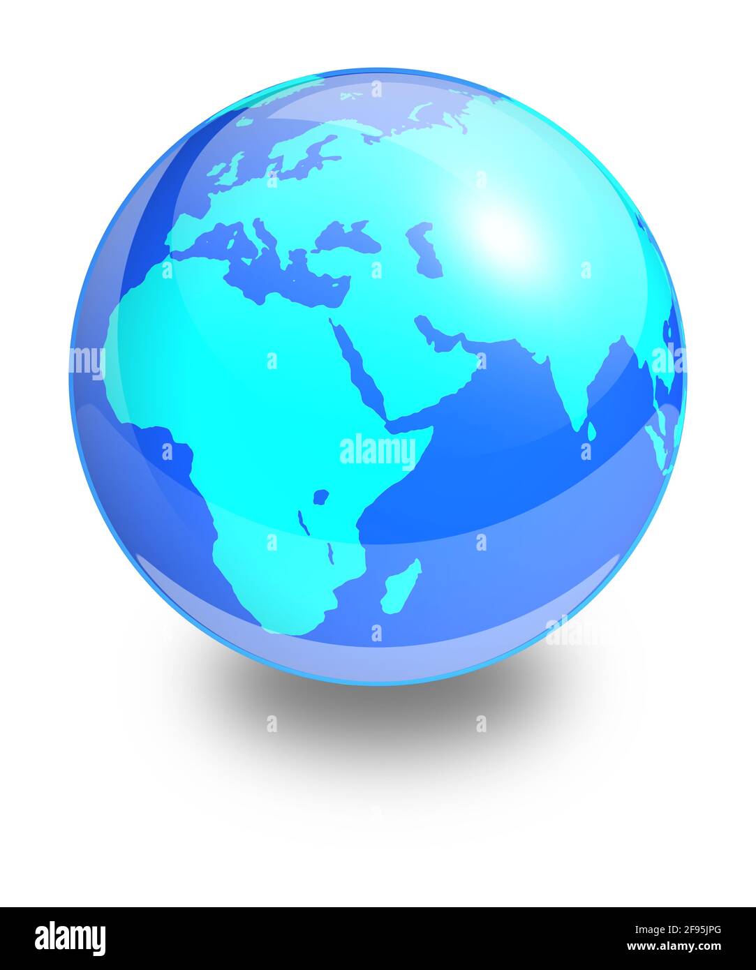 Globo di Terra di vetro su sfondo bianco. Lato dell'Africa e dell'Europa Foto Stock