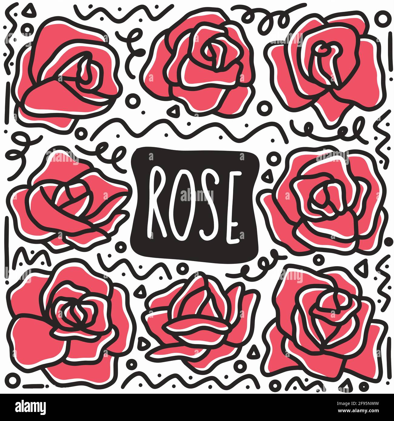 set di barattini di rose disegnati a mano Illustrazione Vettoriale