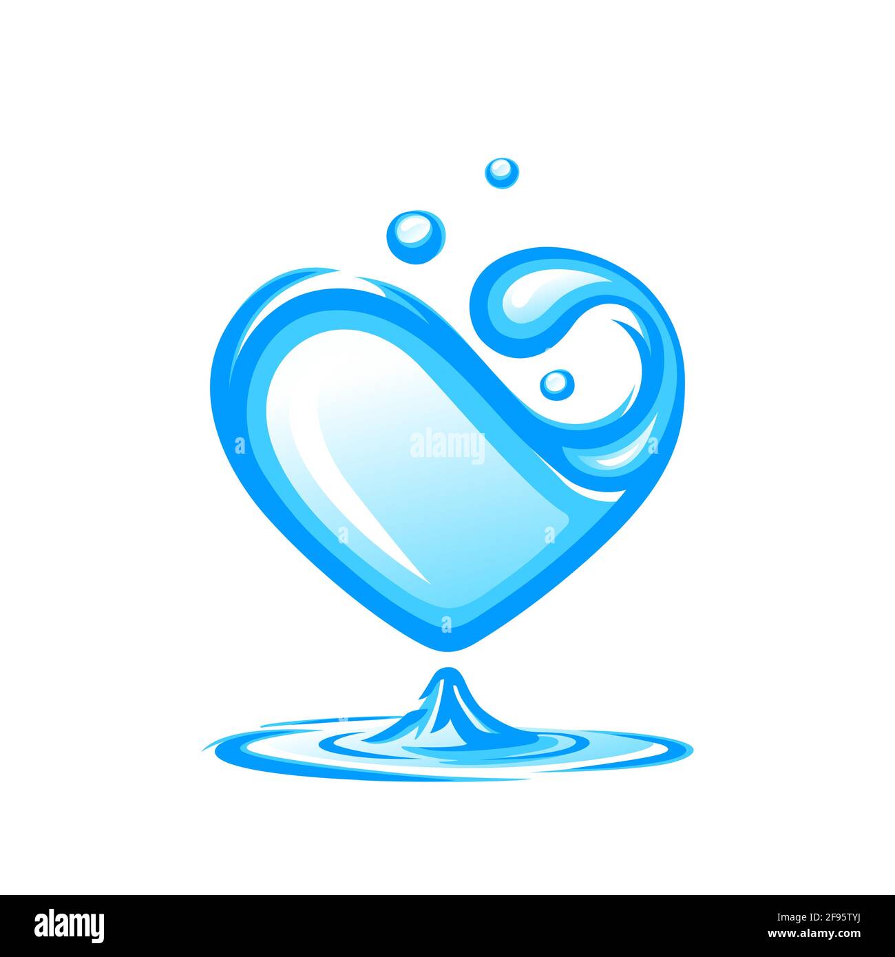 Acqua sotto forma di cuore. Concetto di progettazione di acqua pulita. Illustrazione vettoriale, isolata su sfondo bianco Illustrazione Vettoriale
