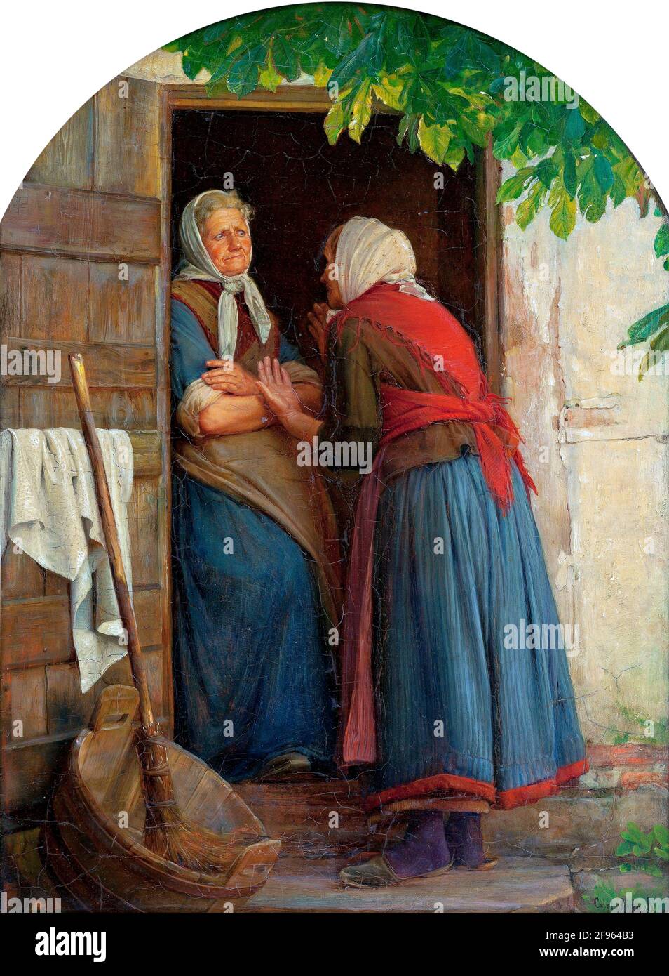 Two Women Talking di Carl Heinrich Bloch (1834-1890), OIL on Panel, 1874 Foto Stock