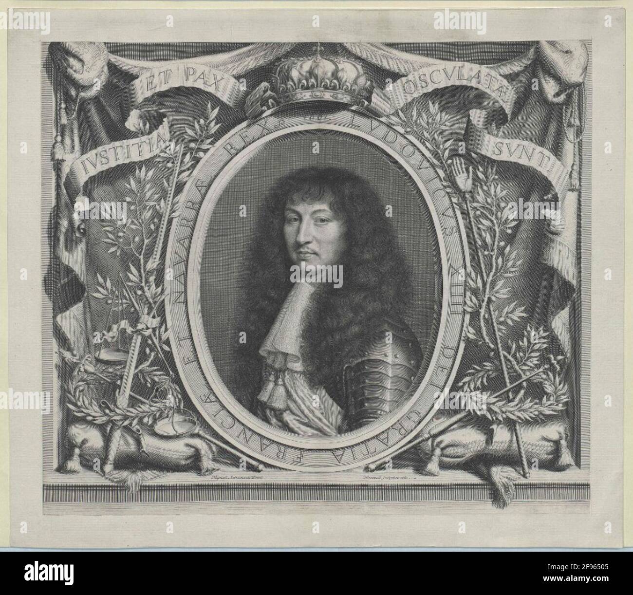 Ludwig XIV., re di Francia dipinto di Nicolas Mignard, inciso da Robert Nanteuil Foto Stock