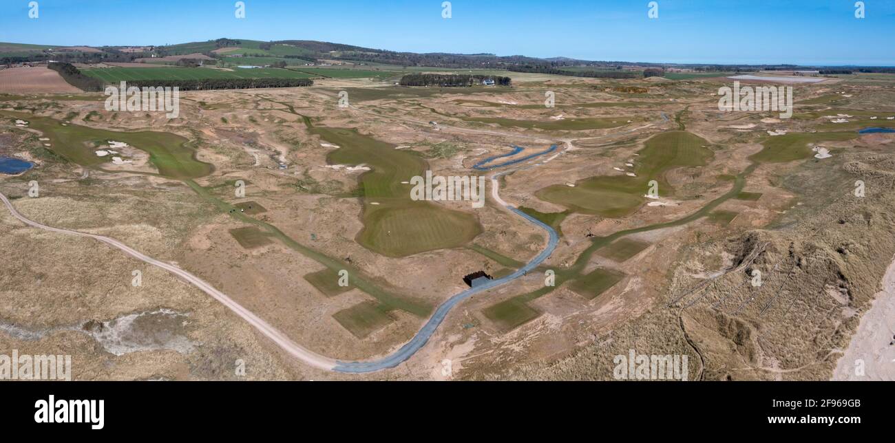 Vista aerea dei campi da golf di dumbarnie, Leven, Fife, Scozia. Foto Stock