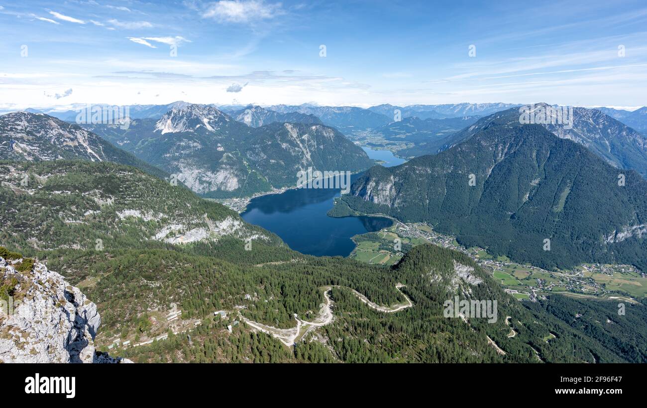 Dachstein, Hallstattbergblick, Halstättersee, vista sulle montagne Foto Stock
